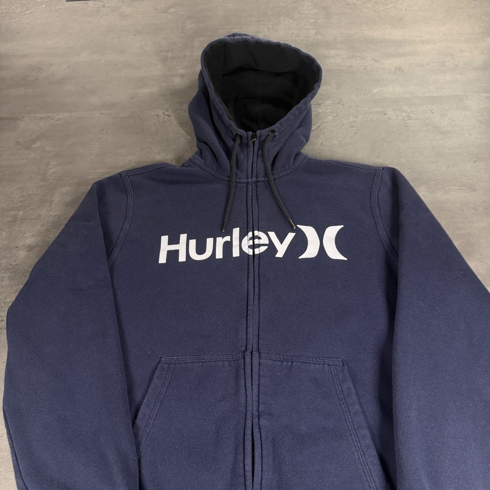 Hurley Full Zip Hoodie Mens Small‎ Navy Blue Logo Surf Skate Grunge Sweatshirt